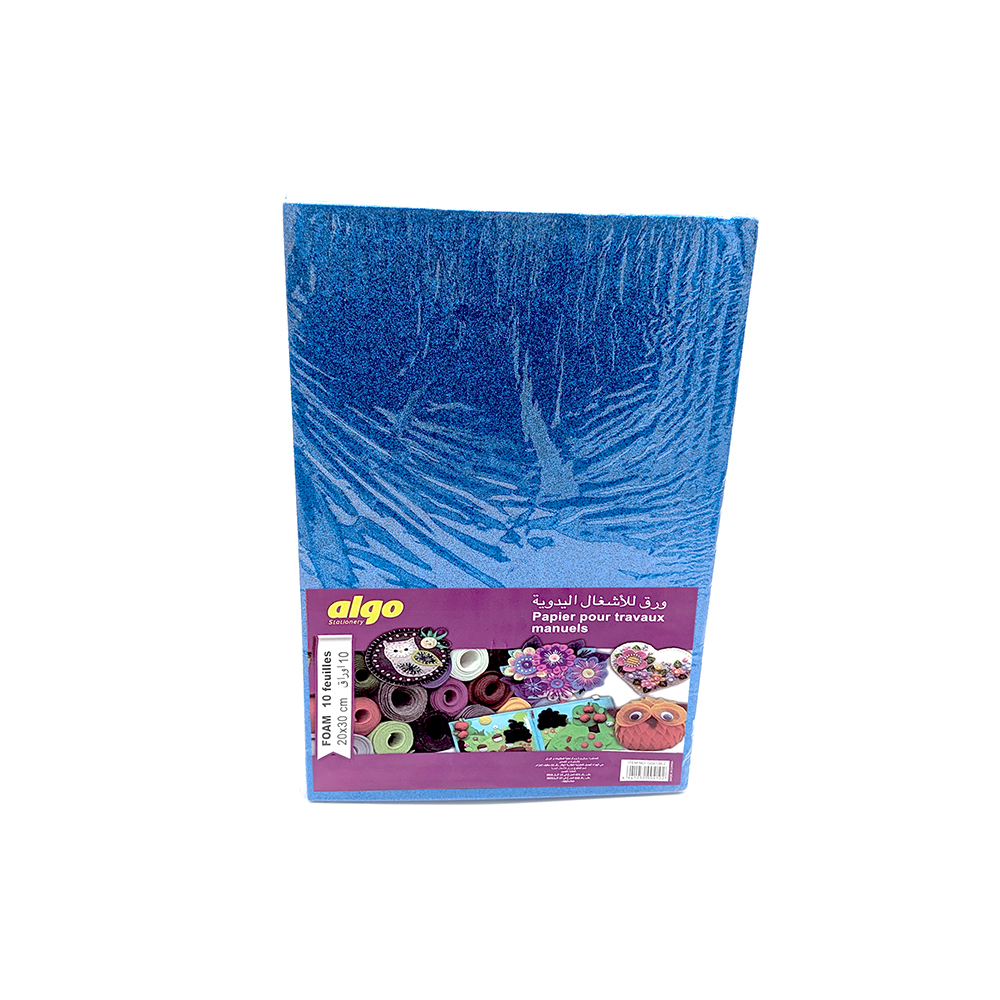 Papier mousse pailleté bleu Algo – lot de 10