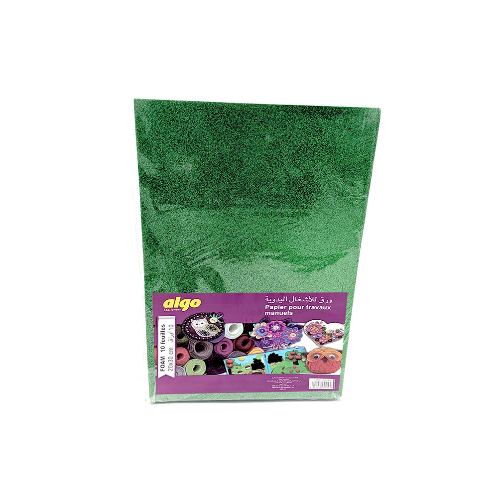 Papier mousse pailleté vert Algo – lot de 10