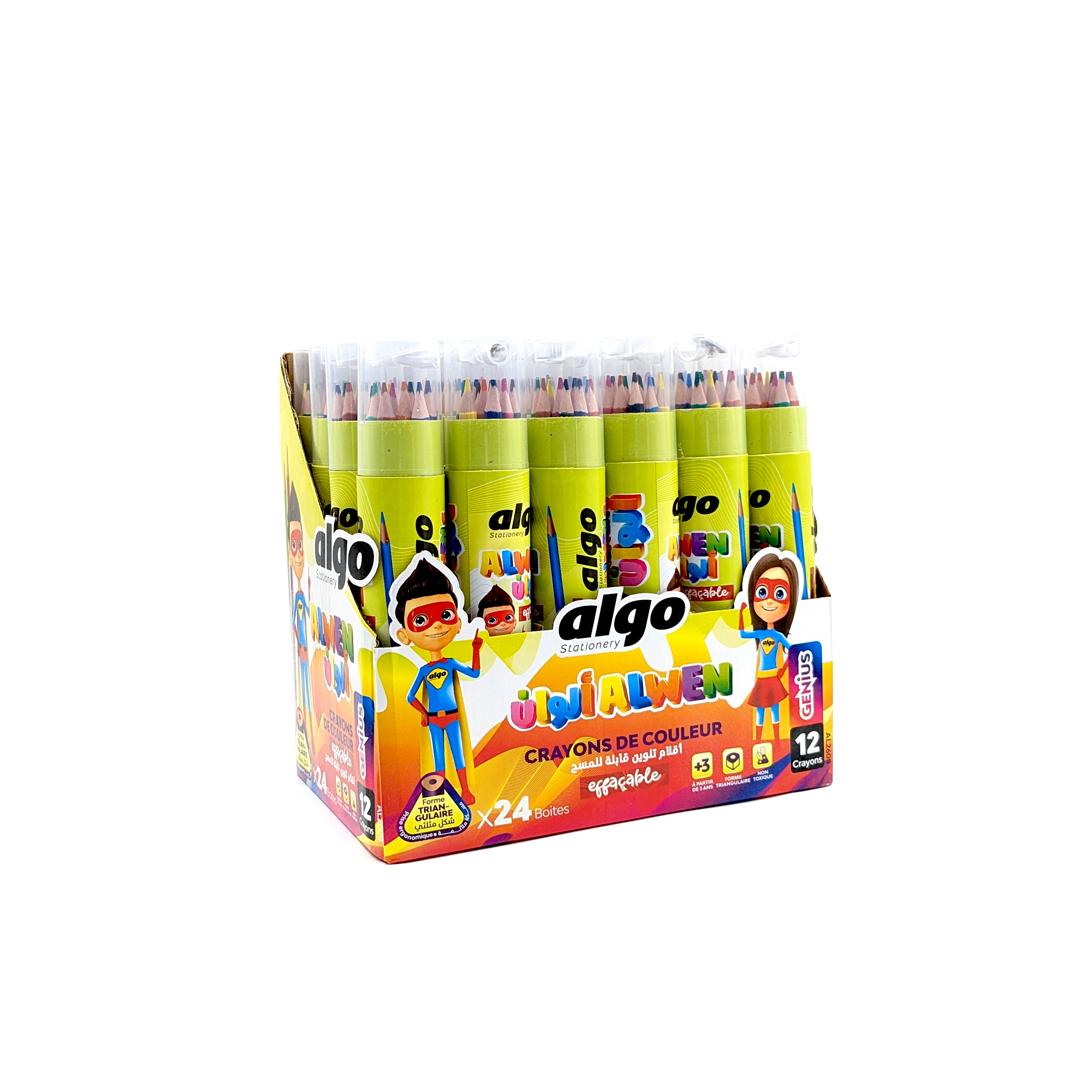 Crayons de couleur Algo Alwen Effaçable – Tube de 12