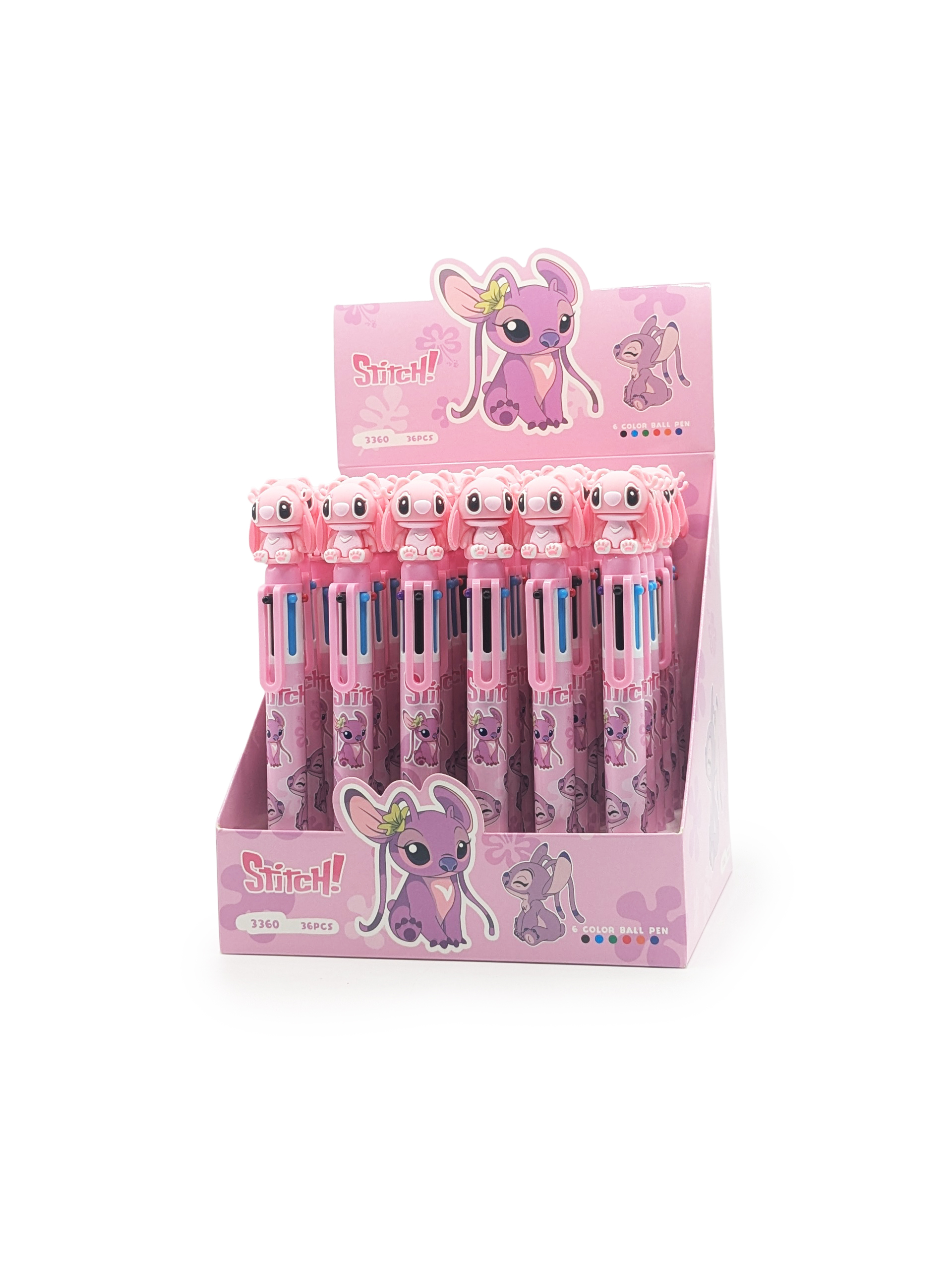 Stylo multicolore 6 couleurs rose – boîte de 36