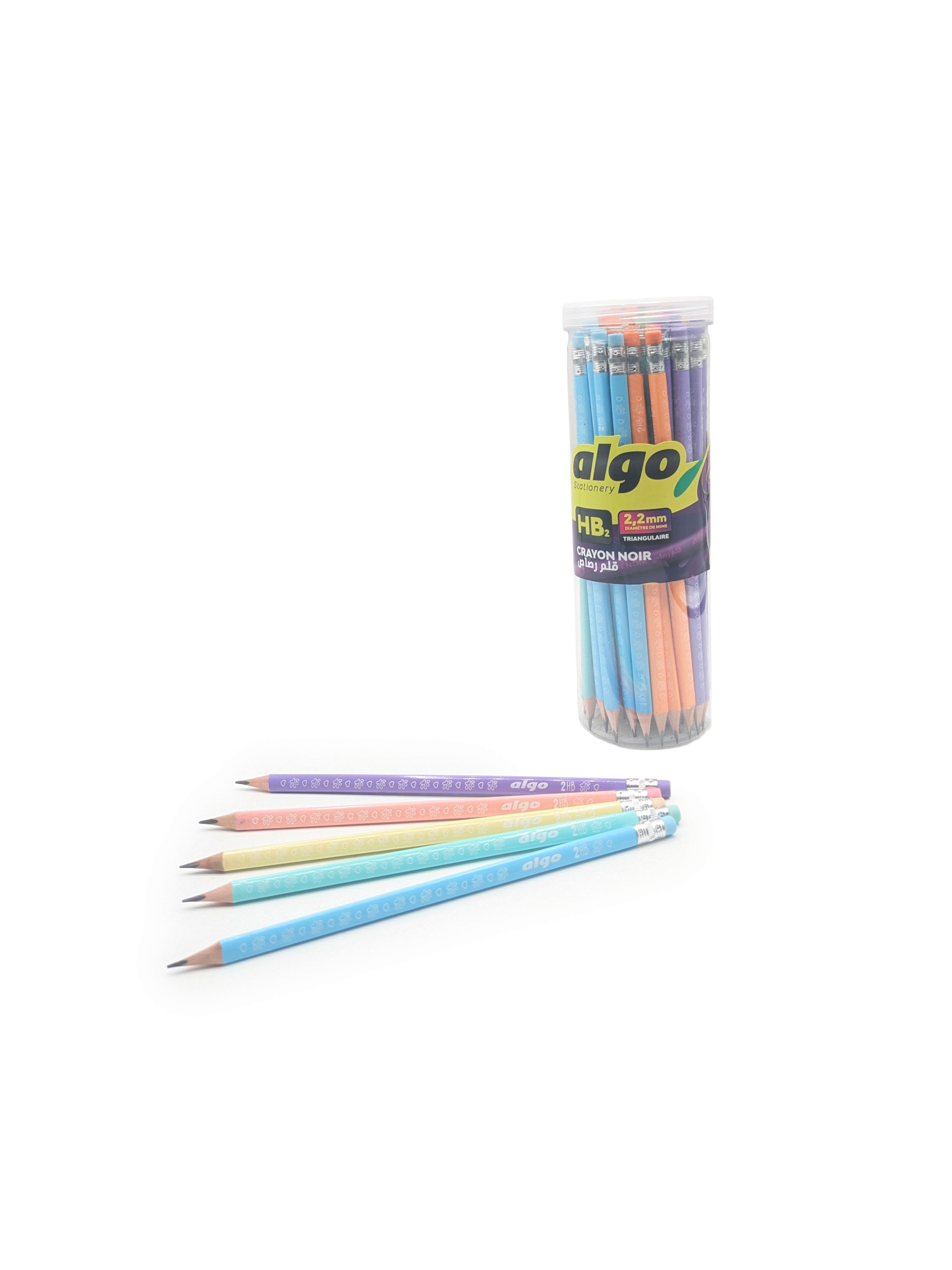 Crayon graphite HB2 triangulaire pastel CRIO Algo – tube de 48