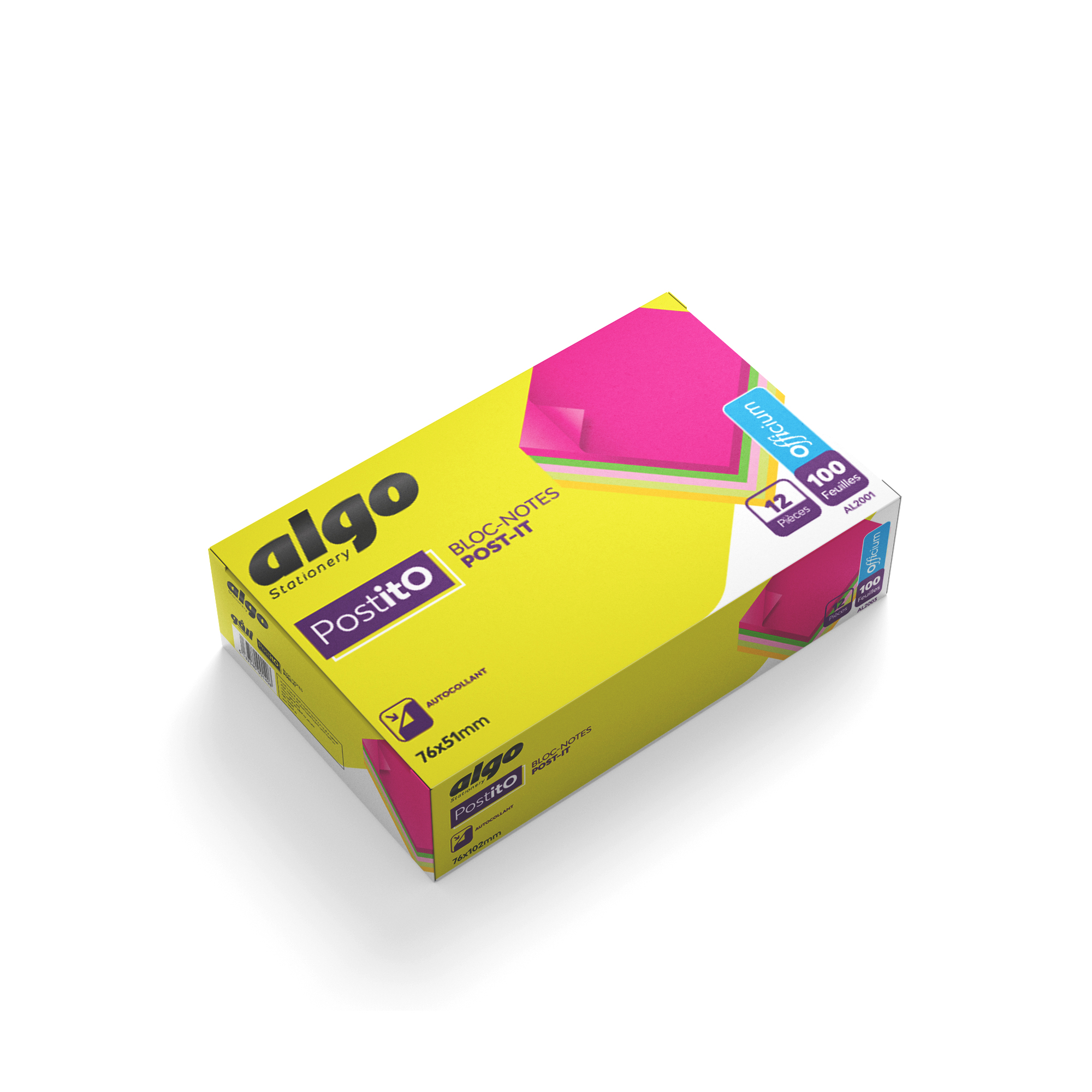 Bloc-notes adhésif Algo PostitO 76x76 mm – 100 feuilles
