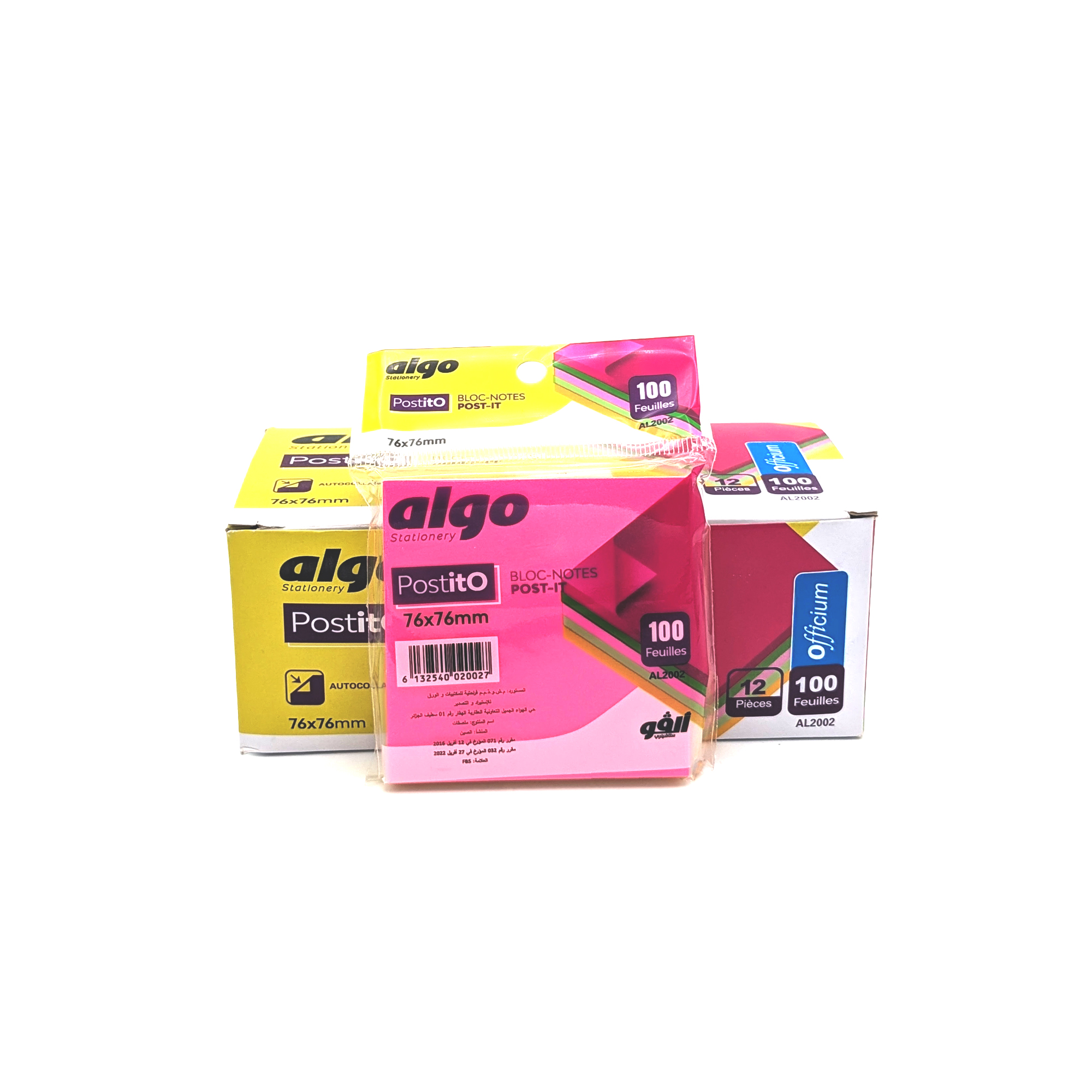 Bloc-notes adhésif Algo PostitO 76x76 mm – boîte de 12