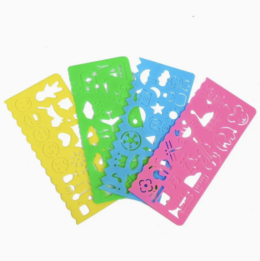 Règle pochoir plastique couleurs assorties 
