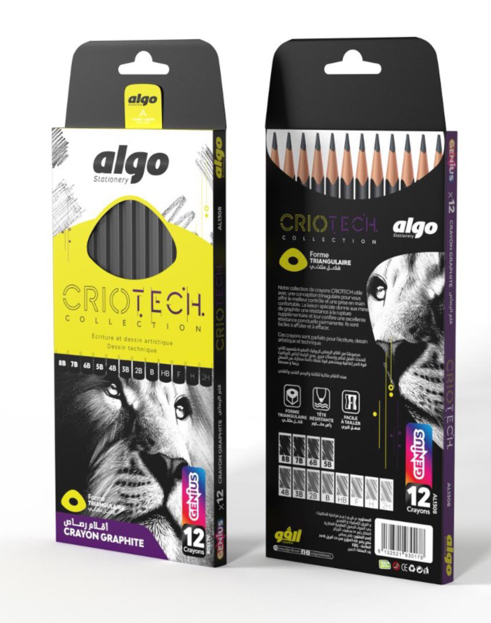 Crayons graphite triangulaires Algo Criotech – boîte de 12