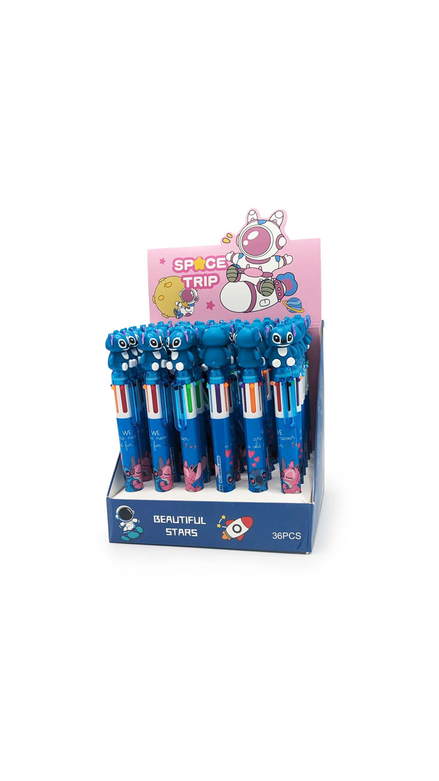 Stylos 10 couleurs fantaisie 3D Stich – présentoir de 36