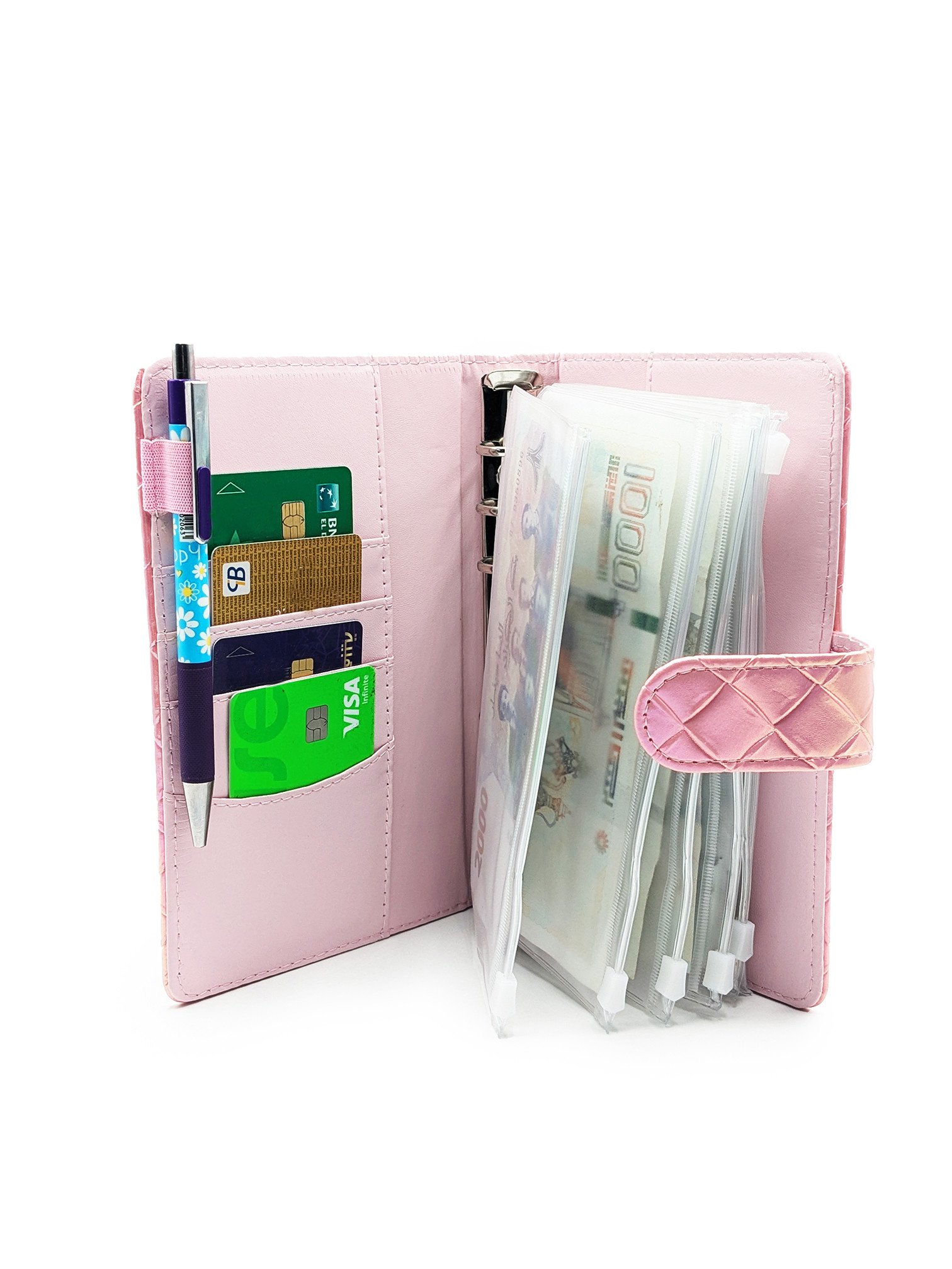 Budget planner pastel à pochettes zippées – format A6
