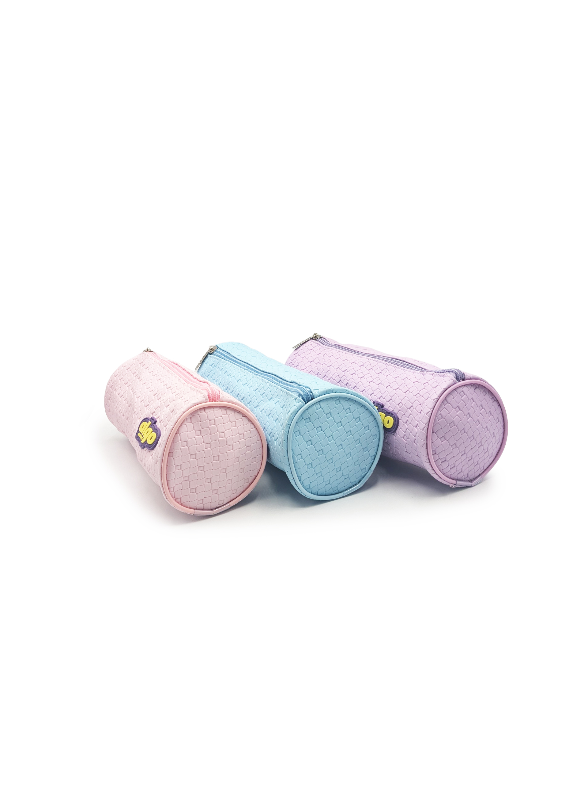 Trousse ronde Algo effet tressé – couleurs pastel assorties