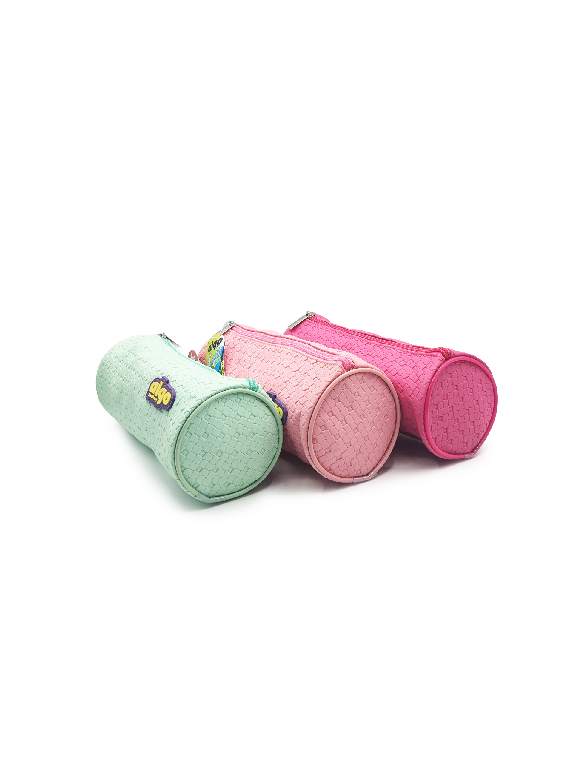 Trousse ronde Algo effet tressé – couleurs pastel assorties